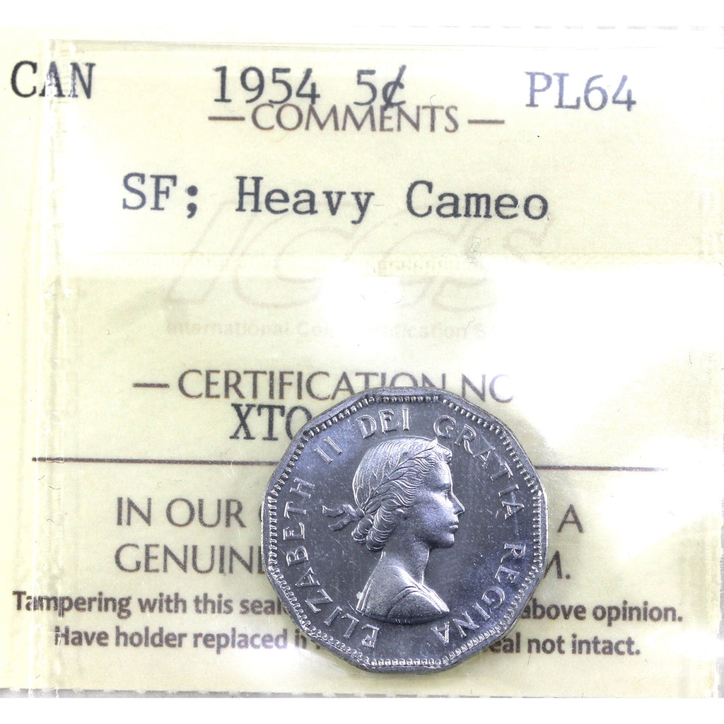 1954 SF Canada 5-cents ICCS Certified PL64 Heavy Cameo