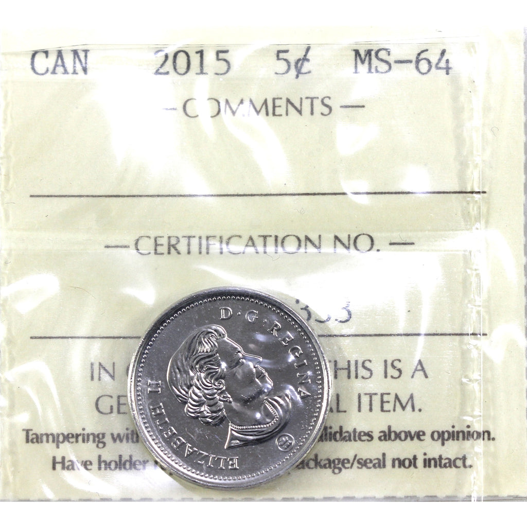 2015 Canada 5-cents ICCS Certified MS64