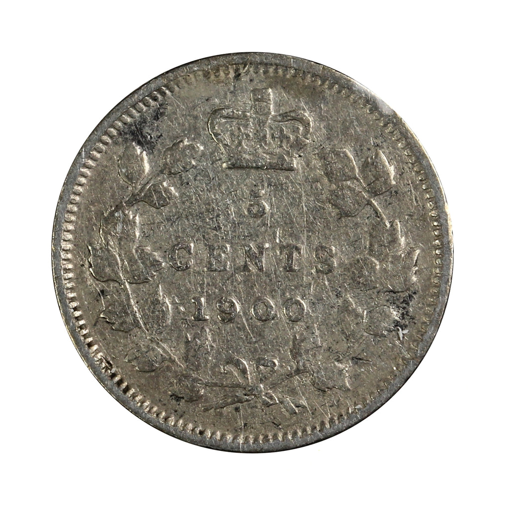 1900 Round O Canada 5-cents Very Good (VG8)