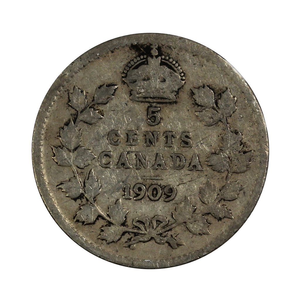 1909 Pointed Leaves Canada 5-cents VG-F (VG10)