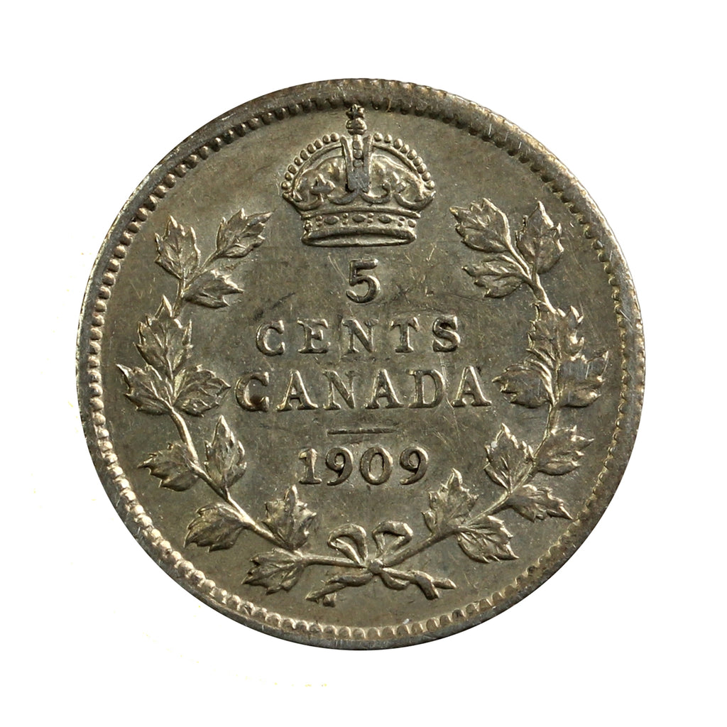 1909 Pointed Leaves Canada 5-cents EF-AU (EF45) $
