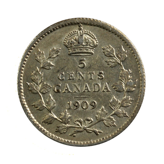 1909 Pointed Leaves Canada 5-cents EF-AU (EF45) $