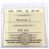 1892 Obv. 2 Canada 5-cents ICCS Certified EF40