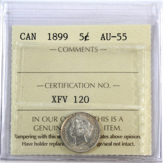 1899 Canada 5-cents ICCS Certified AU55