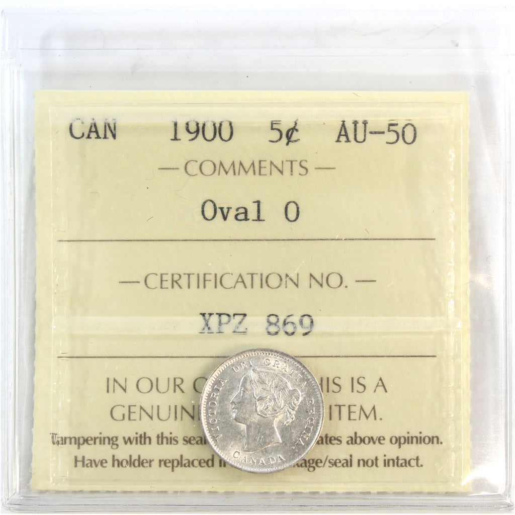 1900 Oval 0's Canada 5-cents ICCS Certified AU50