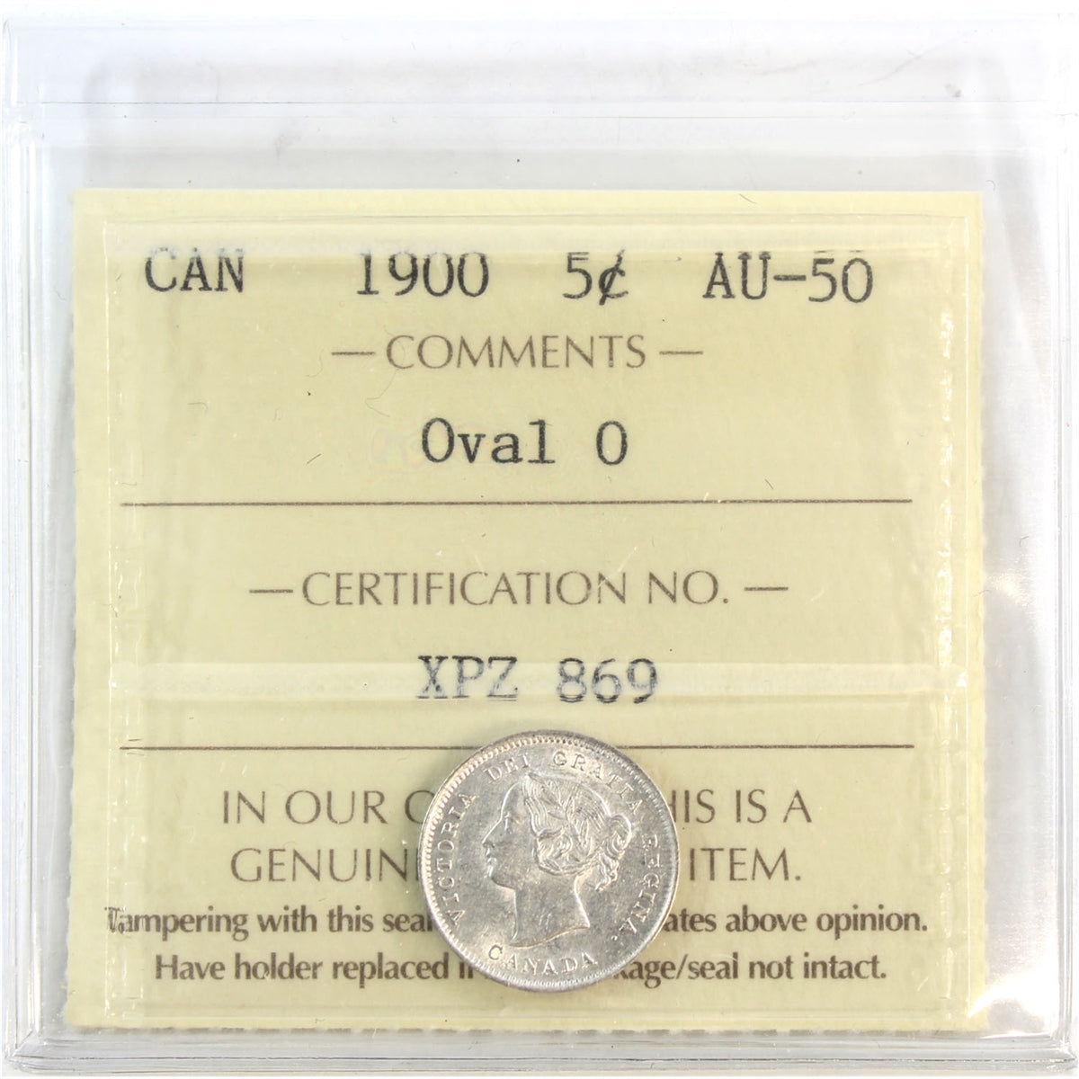 1900 Oval 0's Canada 5-cents ICCS Certified AU50