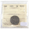1925 Canada 5-cents ICCS Certified VG8