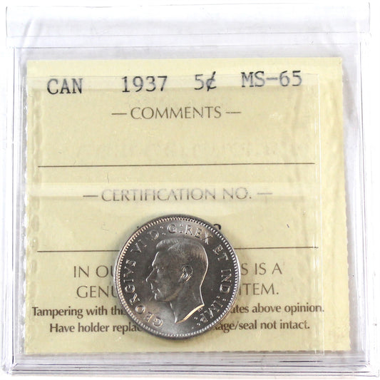 1937 Canada 5-cents ICCS Certified MS65