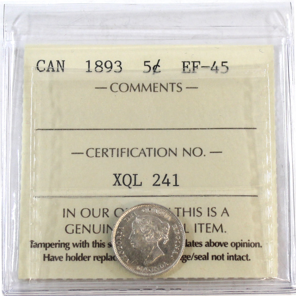 1893 Canada 5-cents ICCS Certified EF45