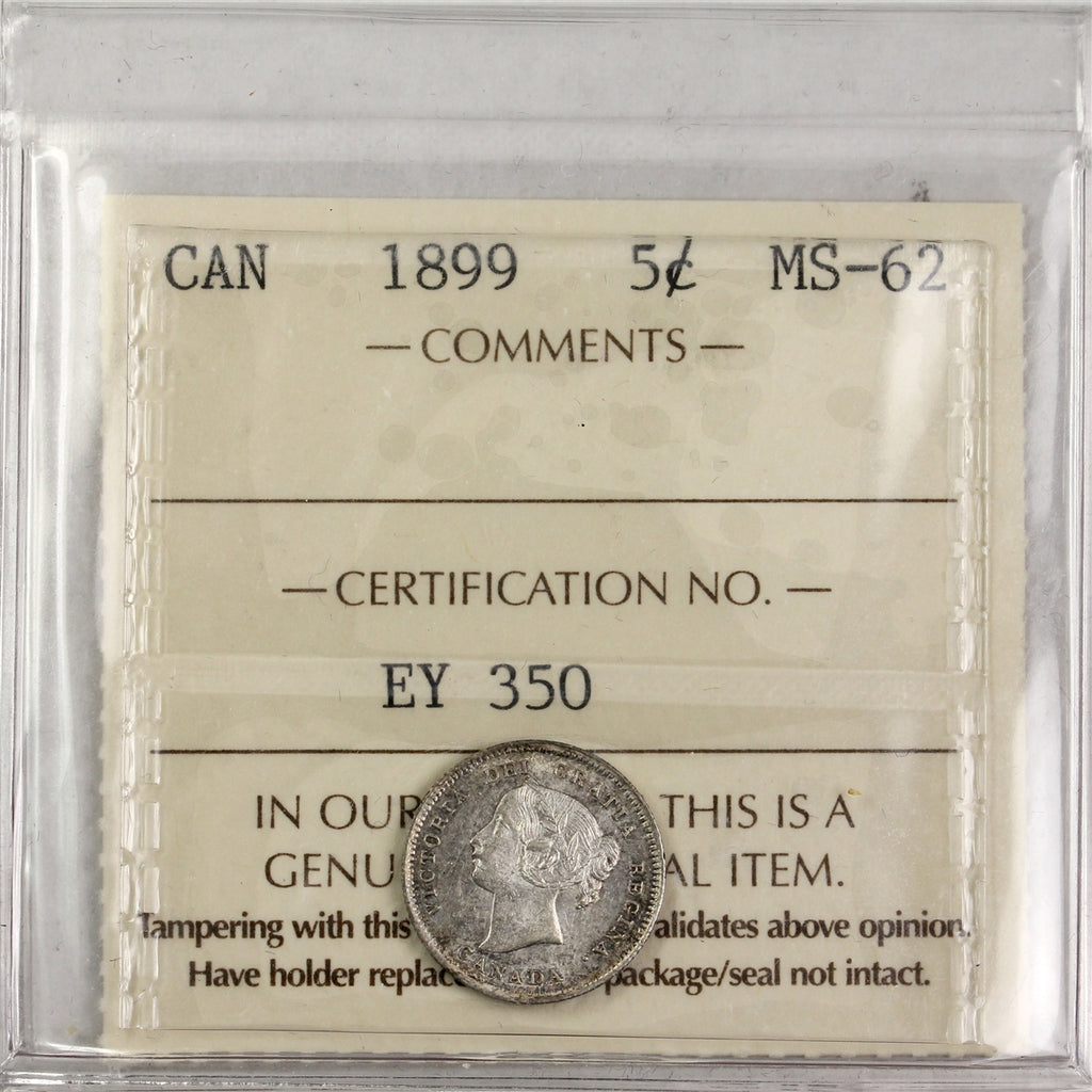 1899 Canada 5-cents ICCS Certified MS62 (EY 350)