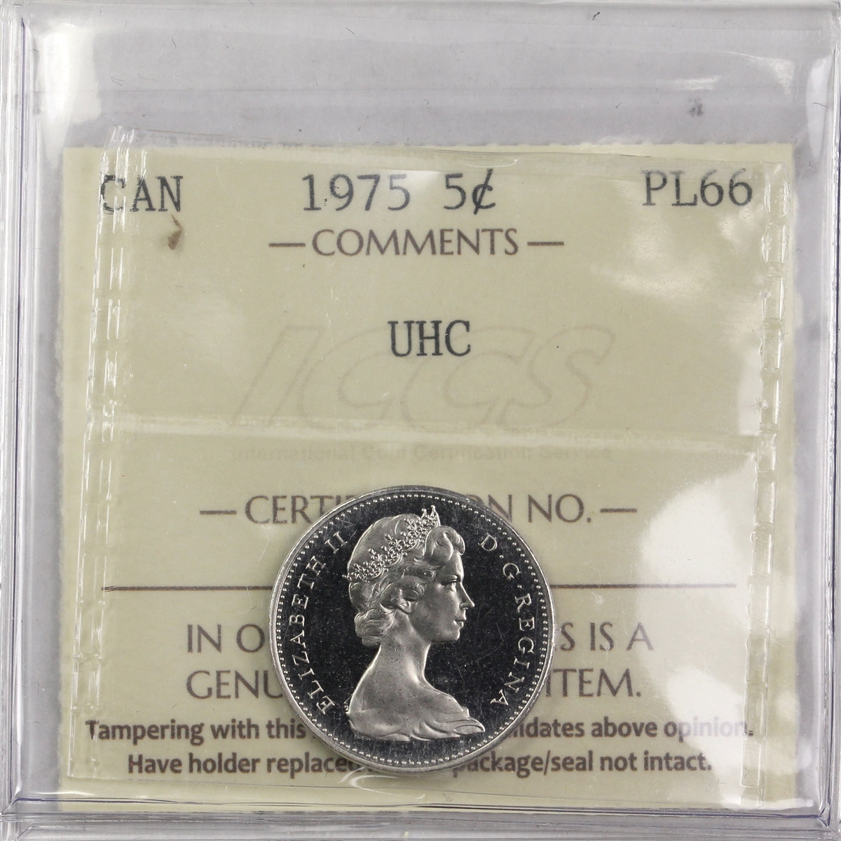 1975 Canada 5-cents ICCS Certified PL66 UHC