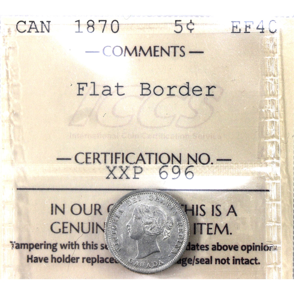 1870 Flat Border Canada 5-cents ICCS Certified EF40