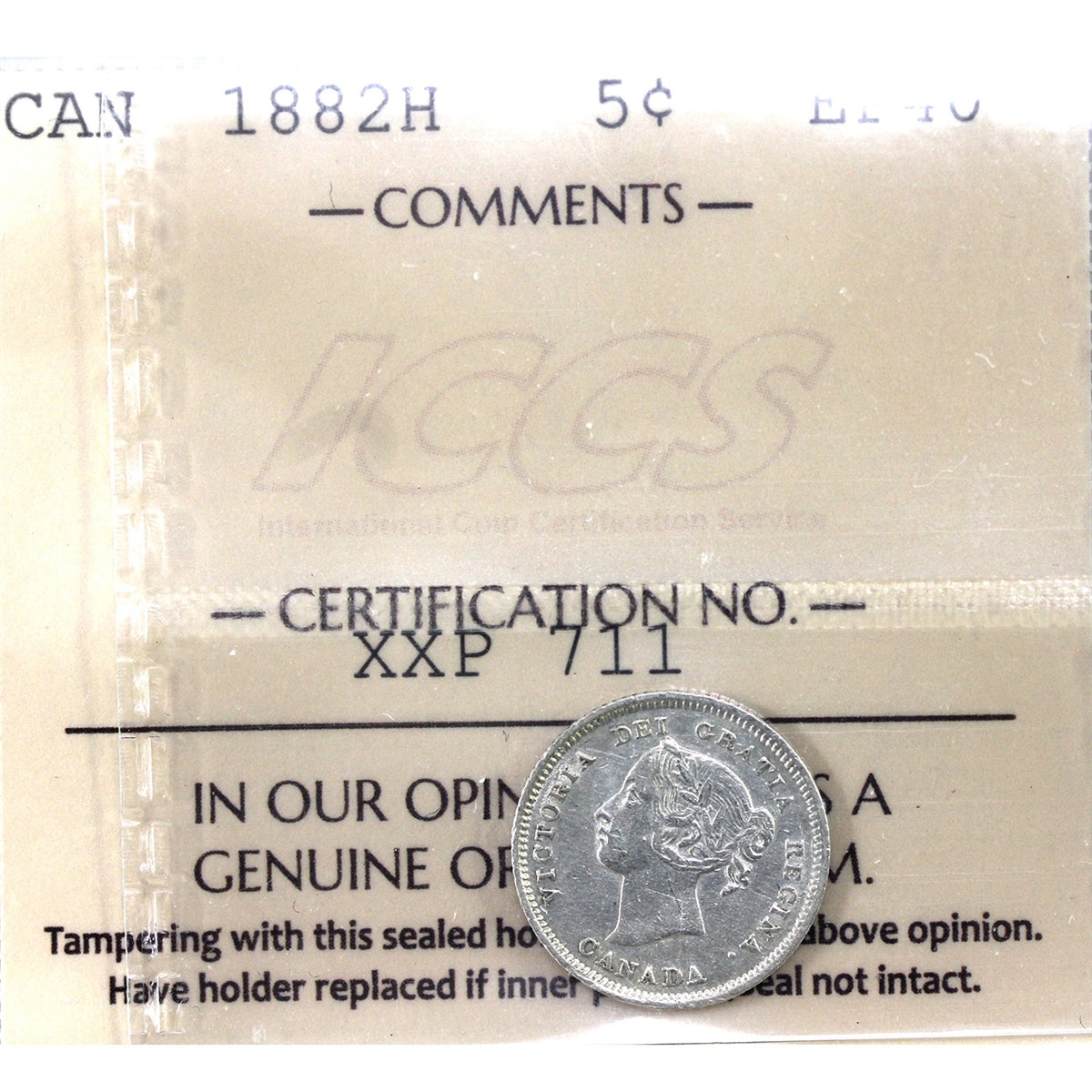 1882H Canada 5 -cents ICCS Certified EF40
