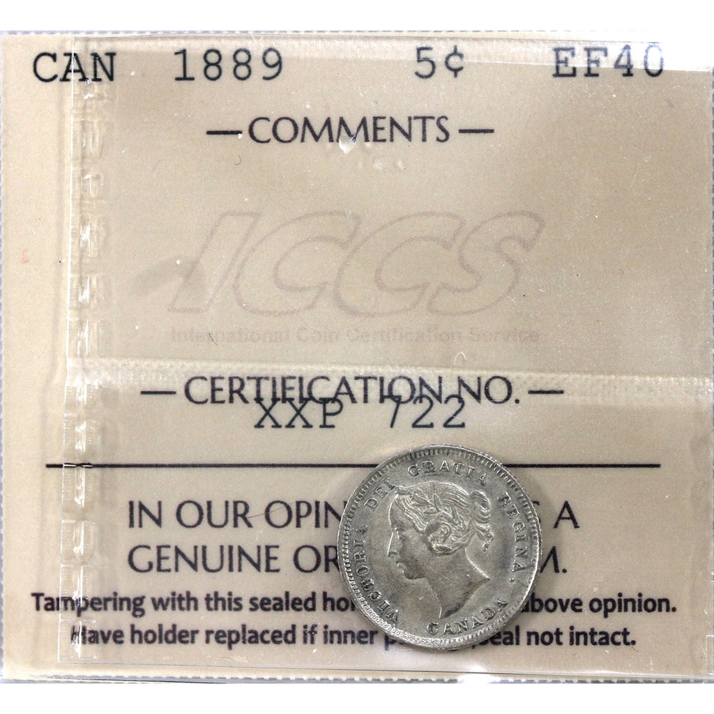 1889 Canada 5-cents ICCS Certified EF40