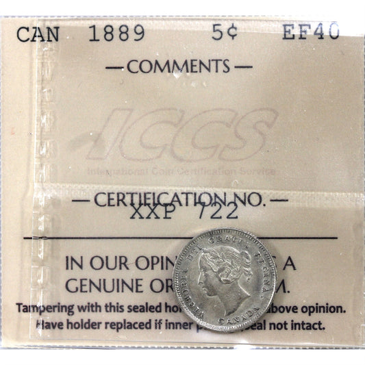 1889 Canada 5-cents ICCS Certified EF40