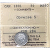 1891 Obverse 5 Canada 5-cents ICCS Certified MS60 (XDM 284)
