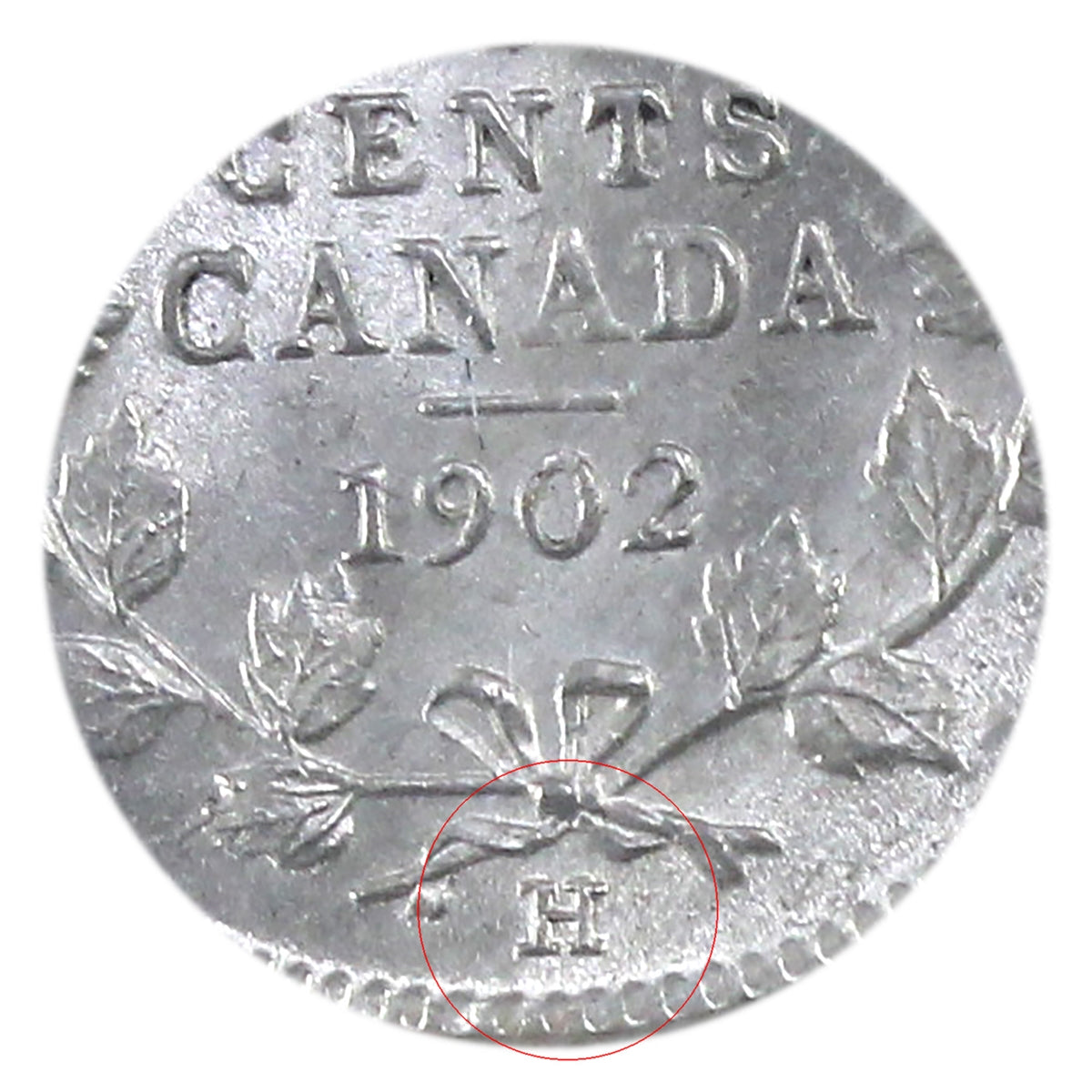 1902H Large/Small H Canada 5-cents ICCS Certified AU55