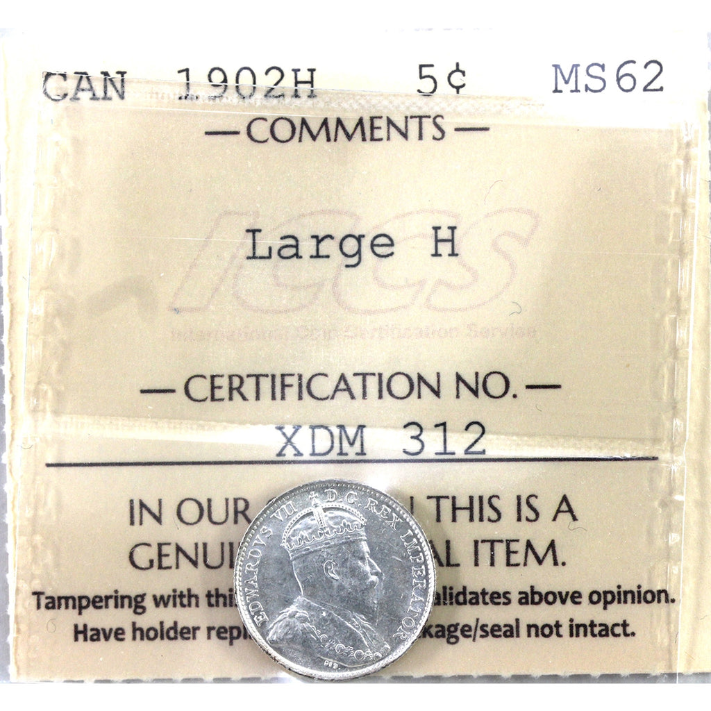 1902H Large H Canada 5-cents ICCS Certified MS62