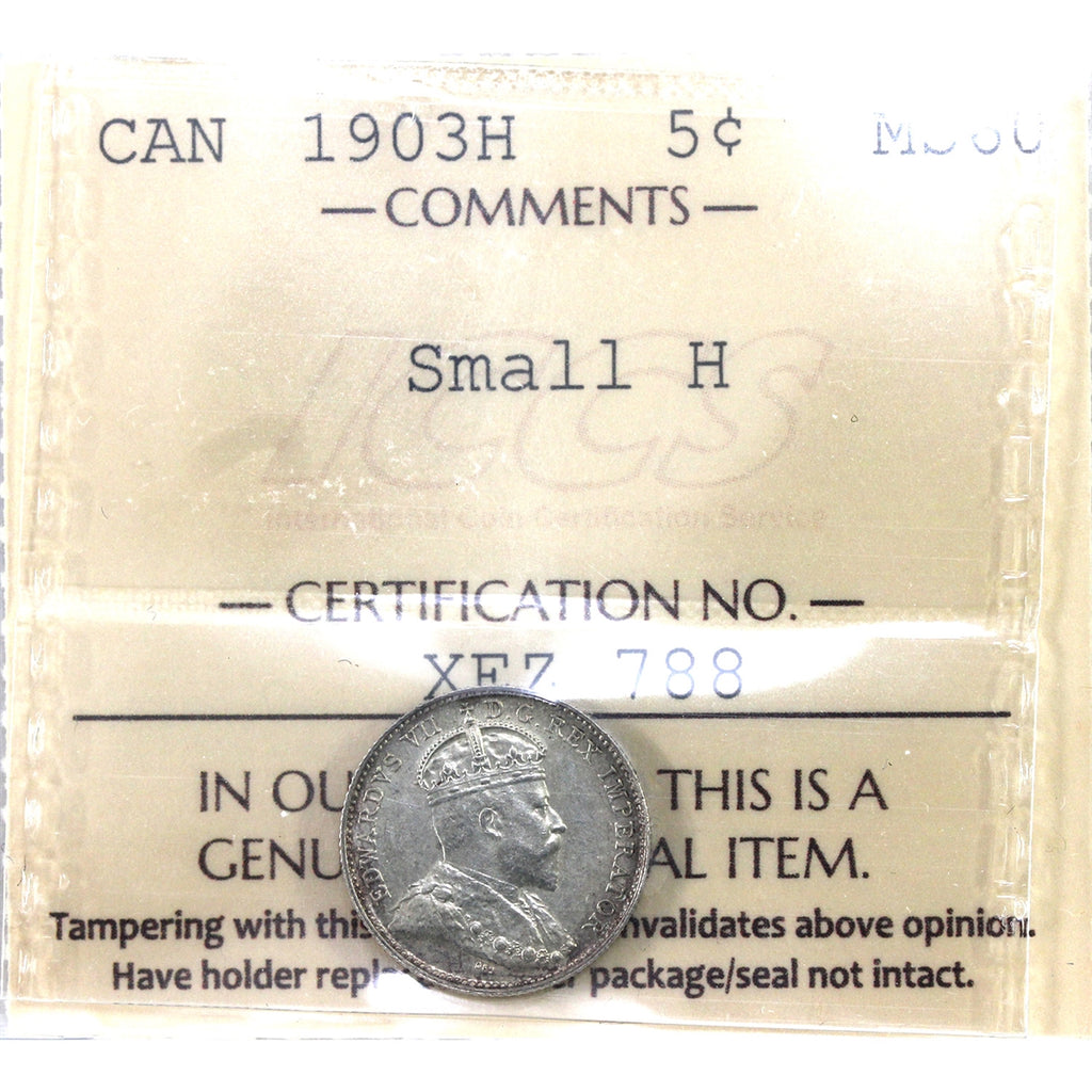 1903H Small H Canada 5-cents ICCS Certified MS60