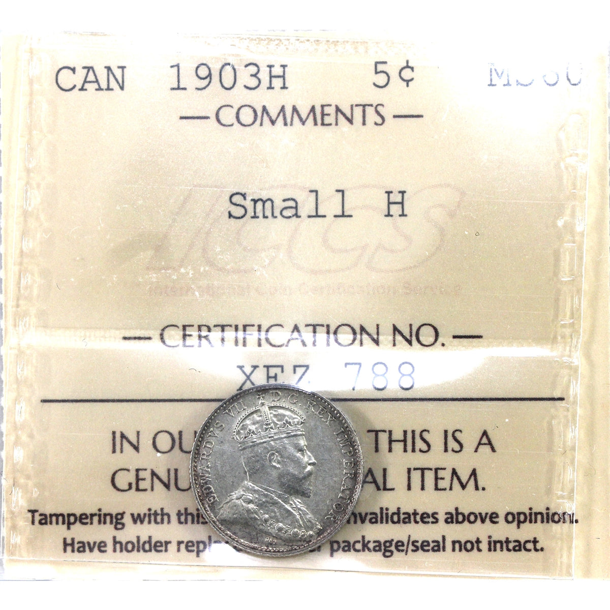 1903H Small H Canada 5-cents ICCS Certified MS60