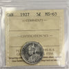 1927 Canada 5-cents ICCS Certified MS63 (00 150)