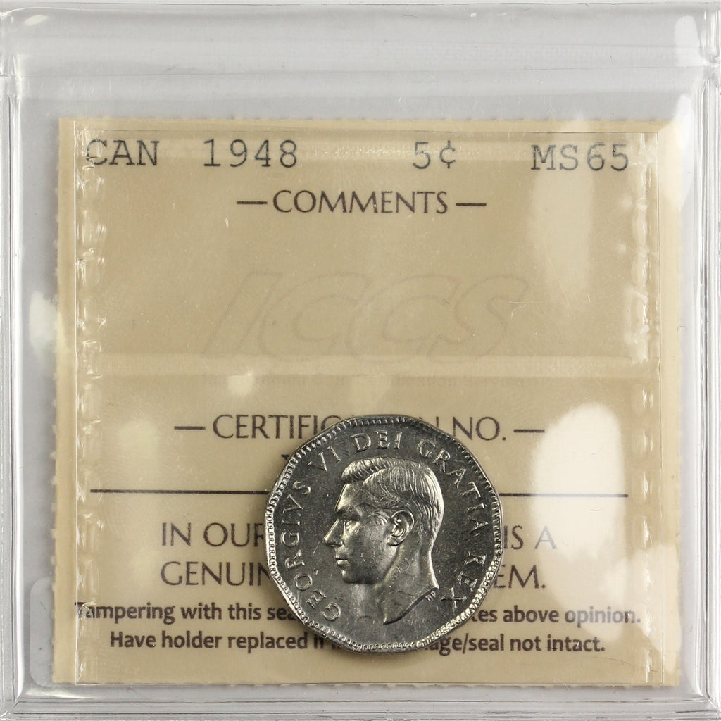 1948 Canada 5-cents ICCS Certified MS65 (XVD 884)