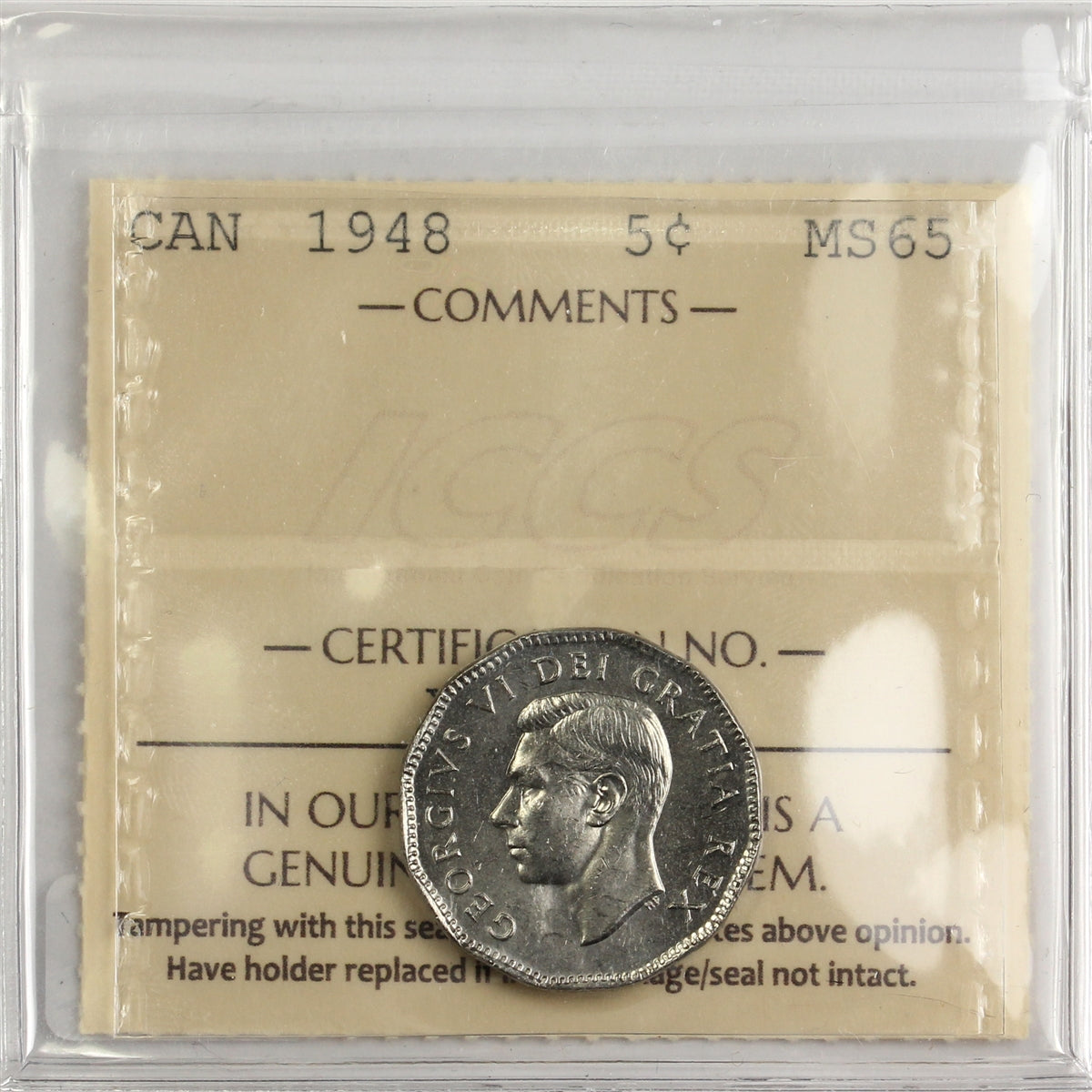 1948 Canada 5-cents ICCS Certified MS65 (XVD 884)