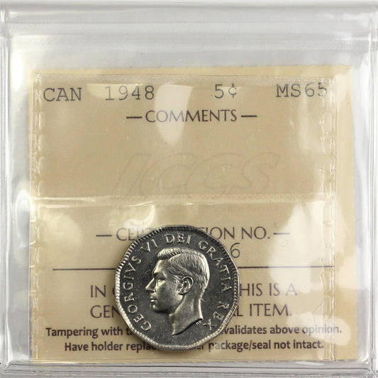 1948 Canada 5-cents ICCS Certified MS65