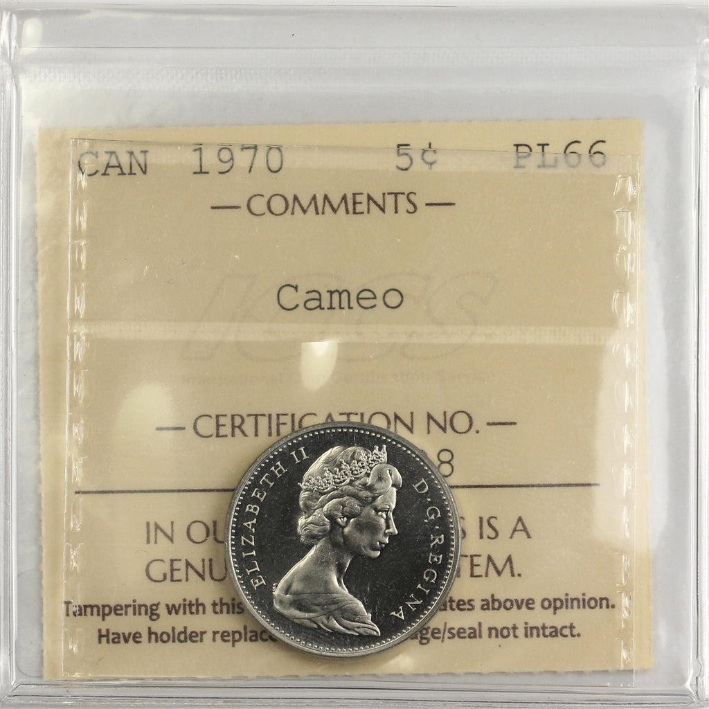 1970 Canada 5-cents ICCS Certified PL66 Cameo