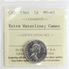 1964 Extra Waterline Canada 5-cents ICCS Certified MS62 Cameo