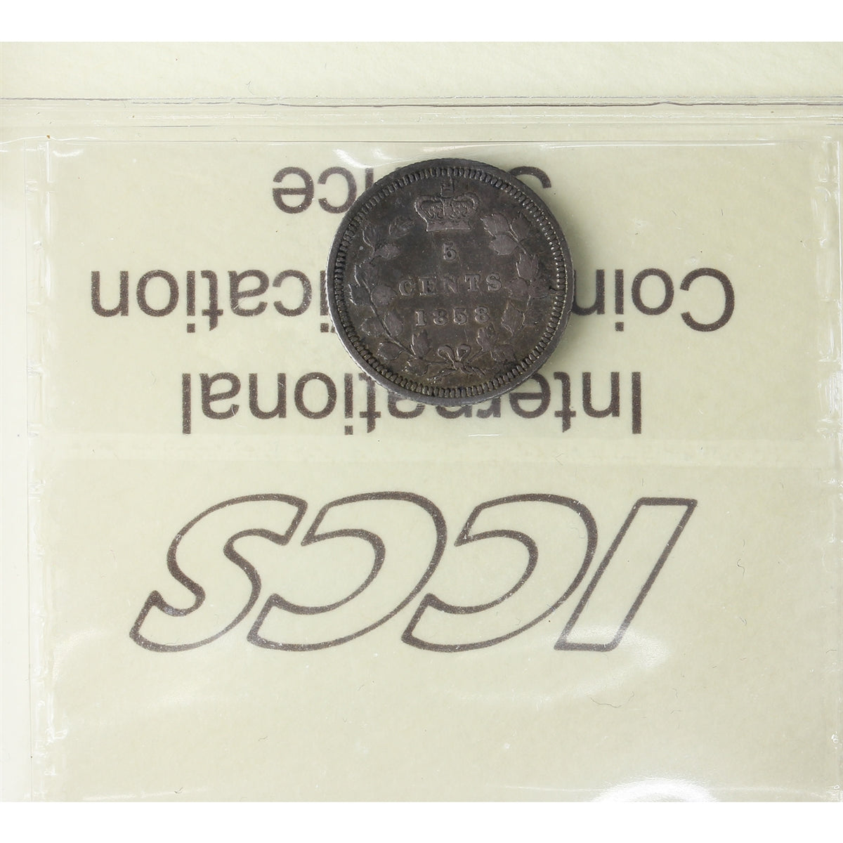1858 Large Date Canada 5-cents ICCS Certified F15