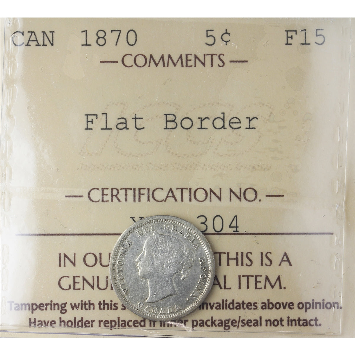 1870 Flat Border Canada 5-cents ICCS Certified F15