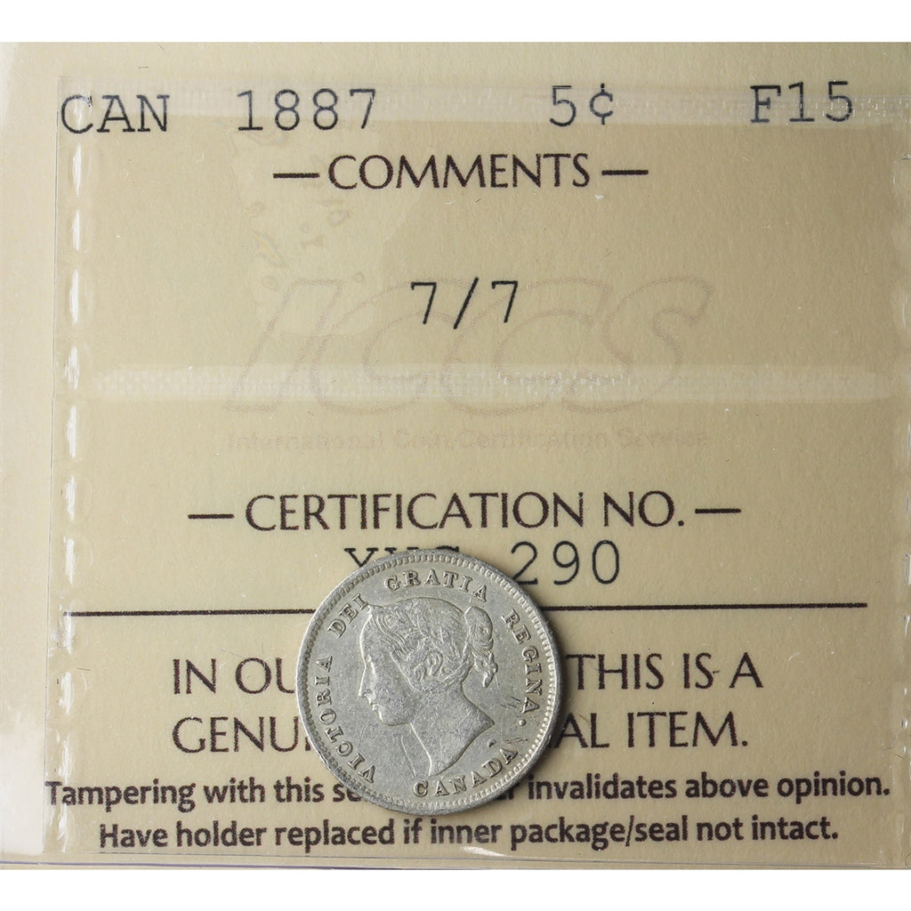 1887 7/7 Canada 5-cents ICCS Certified F15