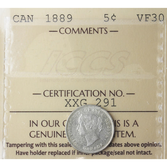 1889 Canada 5-cents ICCS Certified VF30