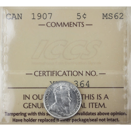 1907 Canada 5-cents ICCS Certified MS62