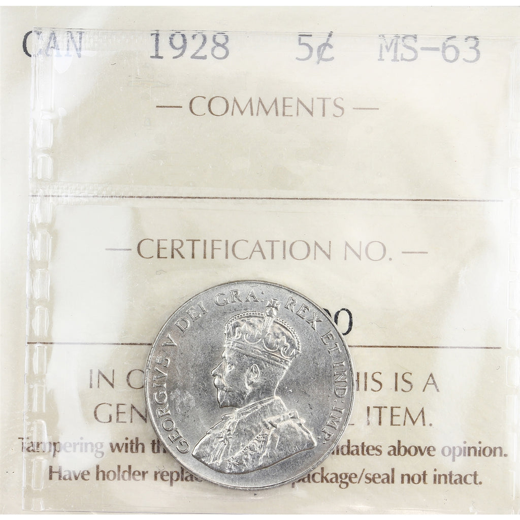 1928 Canada 5-cents ICCS Certified MS63
