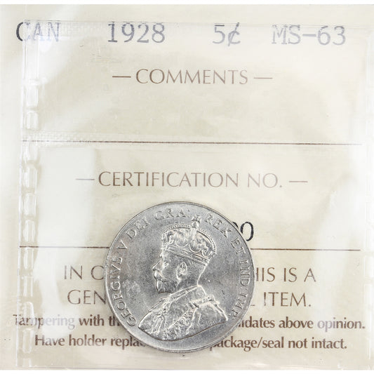 1928 Canada 5-cents ICCS Certified MS-63