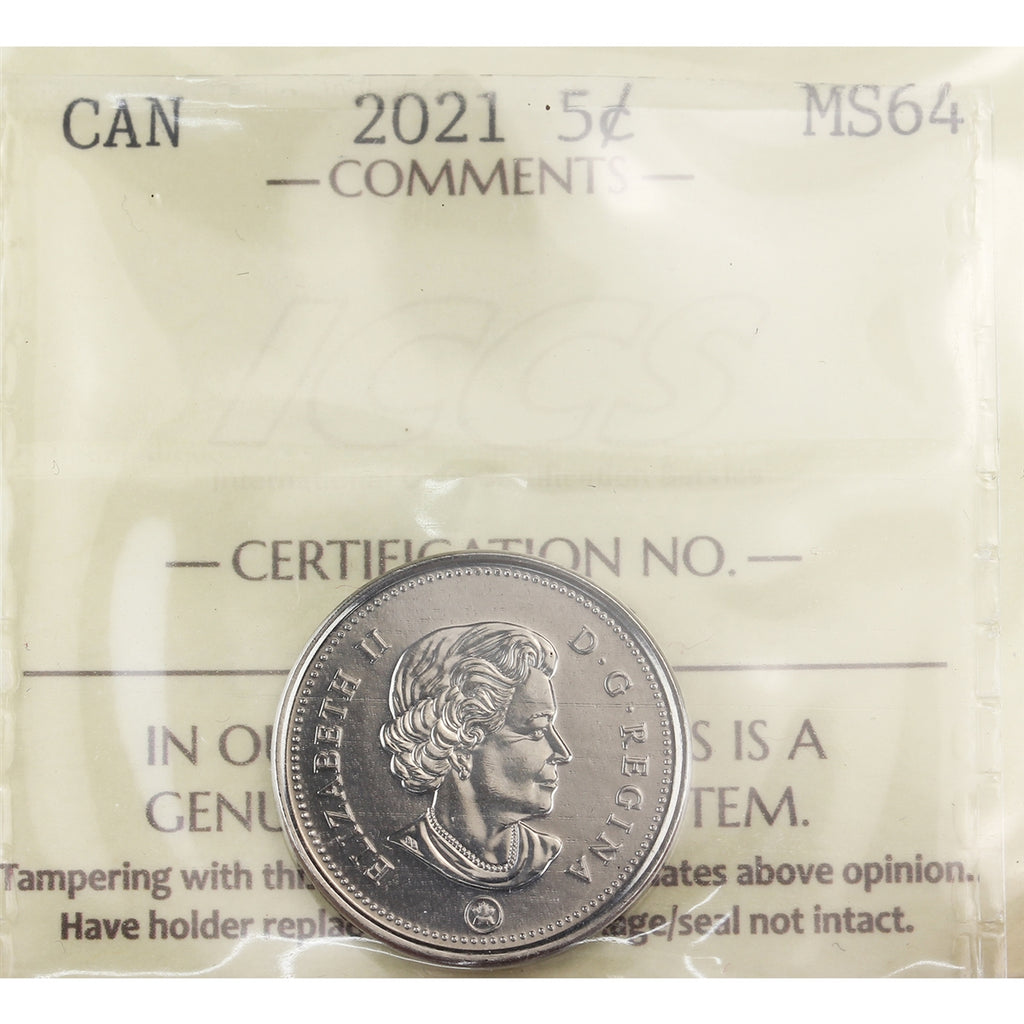 2021 Canada 5-cents ICCS Certified MS64