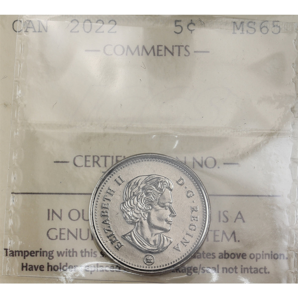2022 Canada 5-cents ICCS Certified MS65