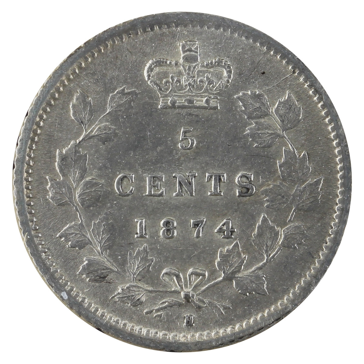 1874H Plain 4 Canada 5-cents ICCS Certified AU50