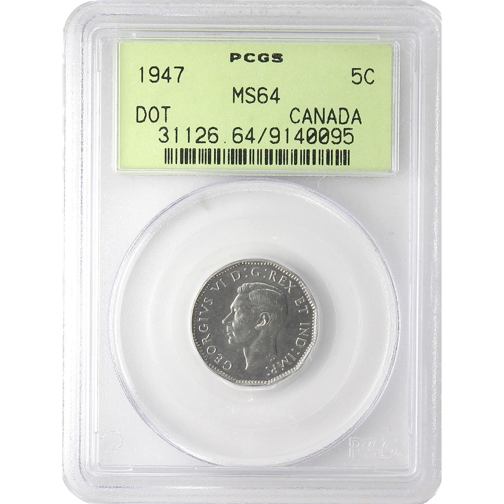 1947 Dot Canada 5-cents PCGS Certitifed MS64 $