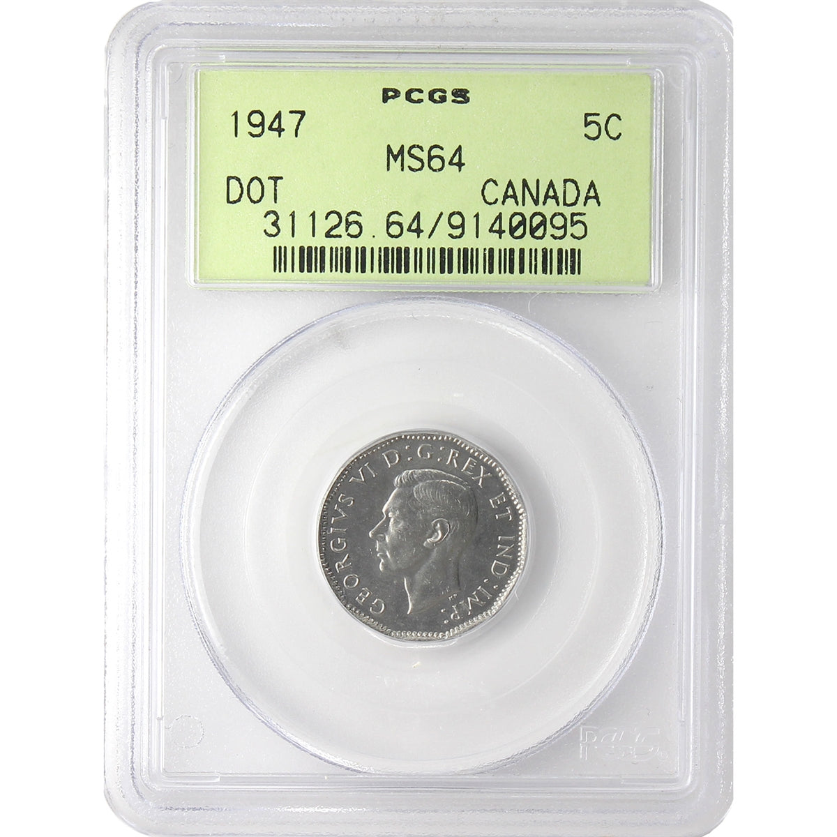 1947 Dot Canada 5-cents PCGS Certitifed MS64 $