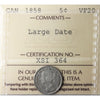 1858 Large Date 5-cents ICCS Certified VF20