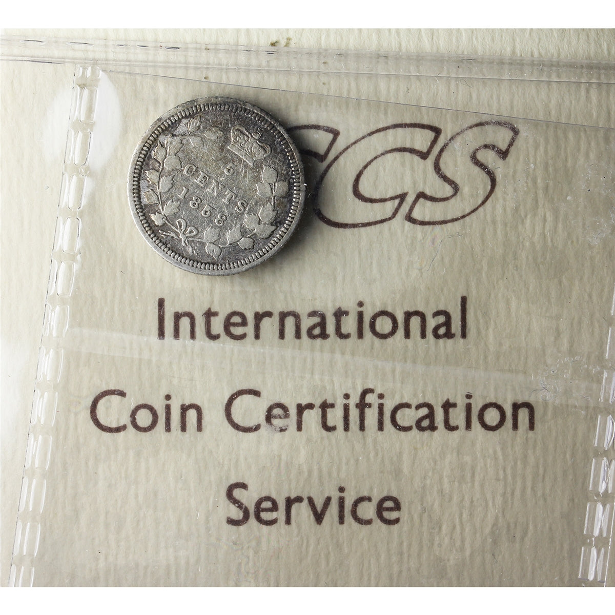 1858 Large Date 5-cents ICCS Certified F12