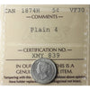 1874H Plain 4 Canada 5-cents ICCS Certified VF30