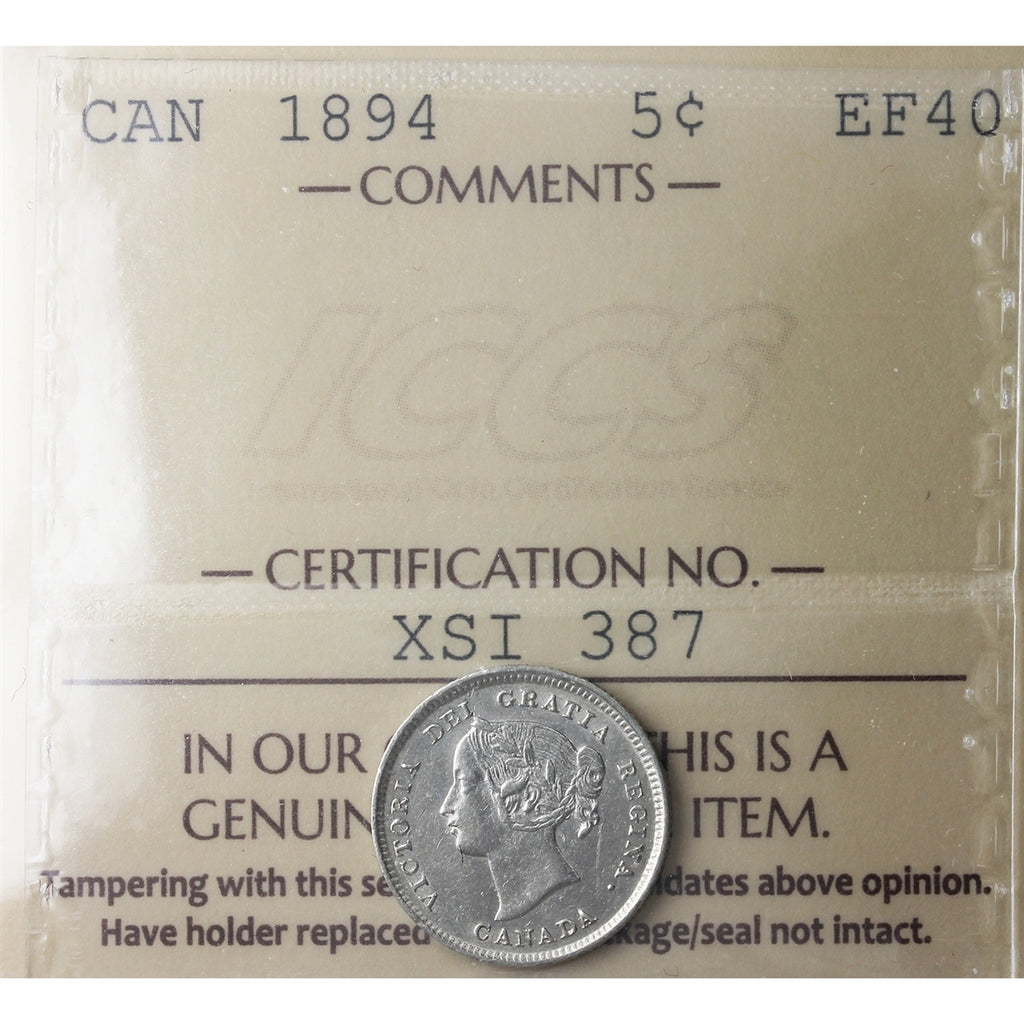 1894 Canada 5-cents ICCS Certified EF40