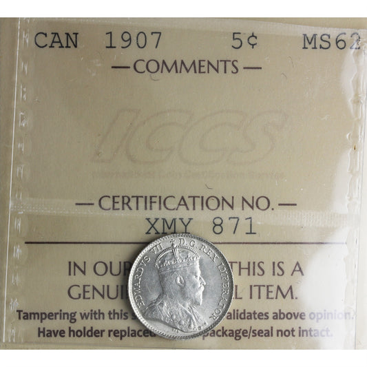 1907 Canada 5-cents ICCS Certified MS62