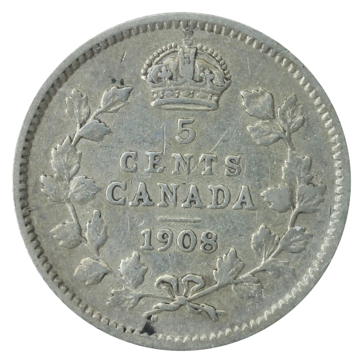 1908 Large 8 Canada 5-cents ICCS Certified VF20