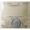 1915 Canada 5-cents ICCS Certified AU50