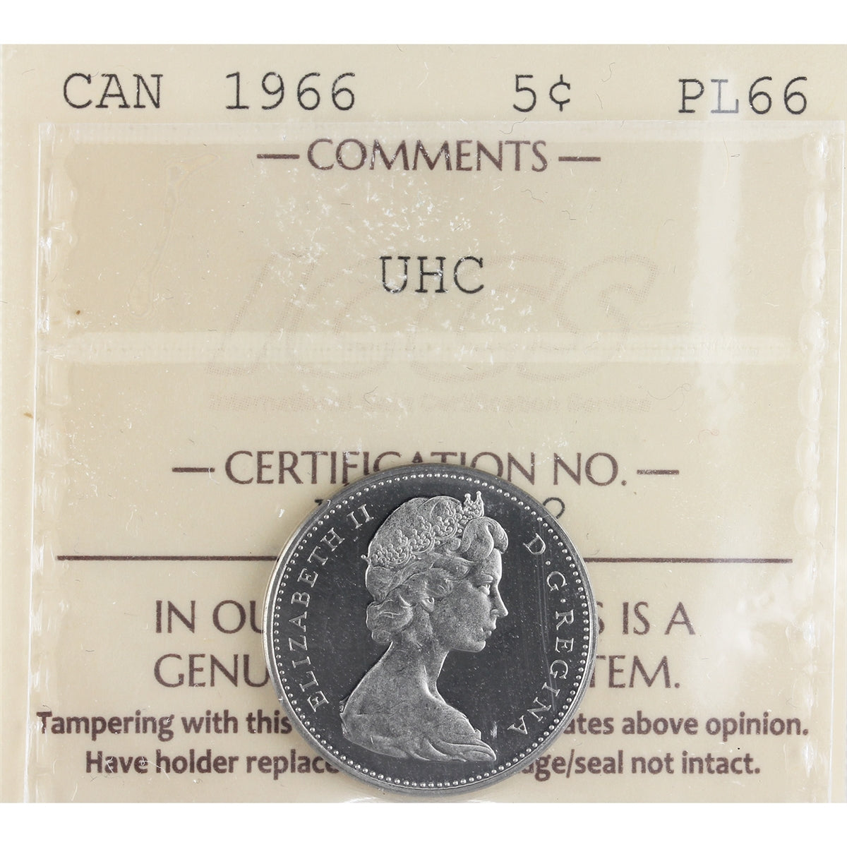 1966 Canada 5-cents ICCS Certified PL-66 UHC